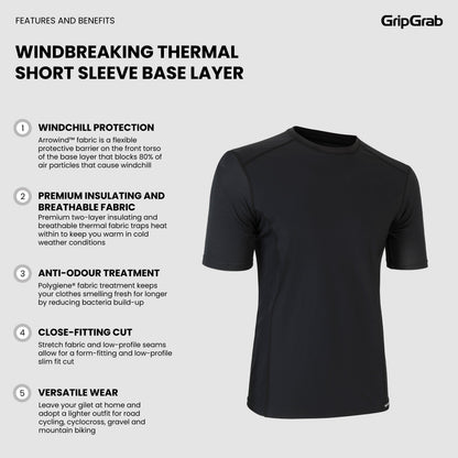 GRIPGRAB windwerend thermisch ondershirt met korte mouwen zwart