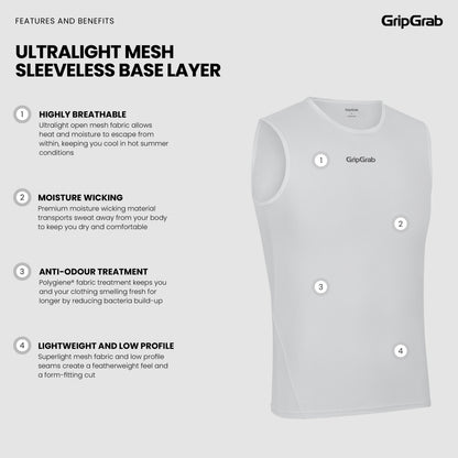 GRIPGRAB ULTRALICHT MESH MOUWLOOS ONDERSHIRT WIT