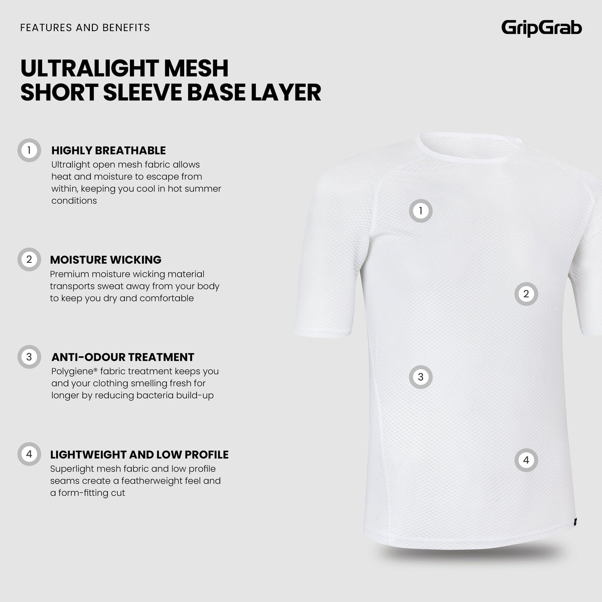 Sous-Vêtement Manches Courtes GRIPGRAB ULTRALIGHT MESH Blanc