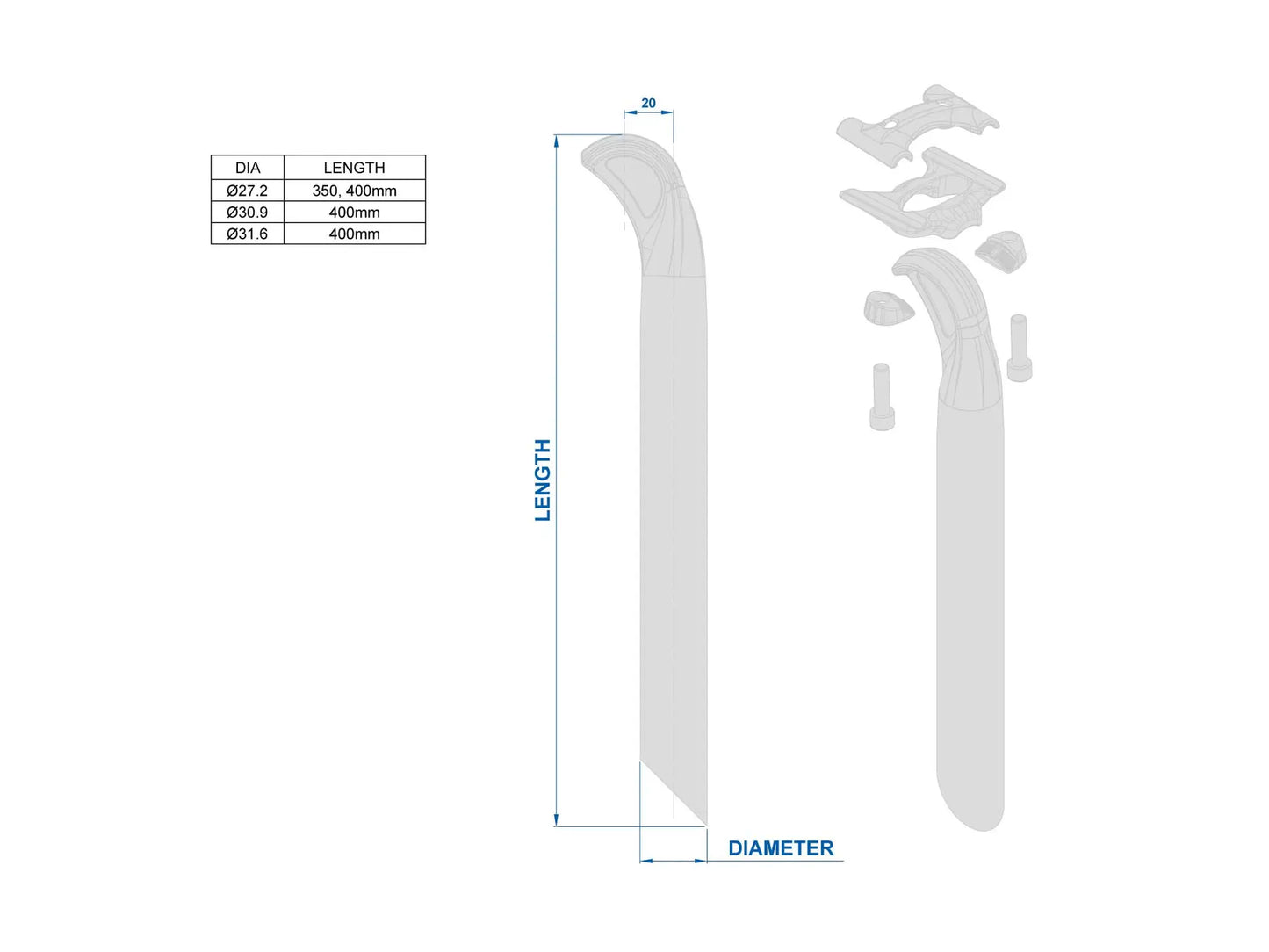 Zadelpens RITCHEY WCS LINK TWO-BOLT Terugslag 20mm