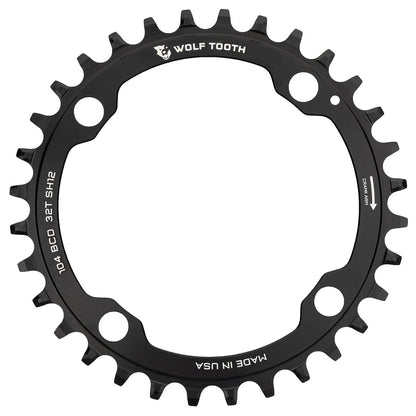 WOLF TOOTH 104 BCD 12V Shimano 4 gaten 104mm zwart kettingblad