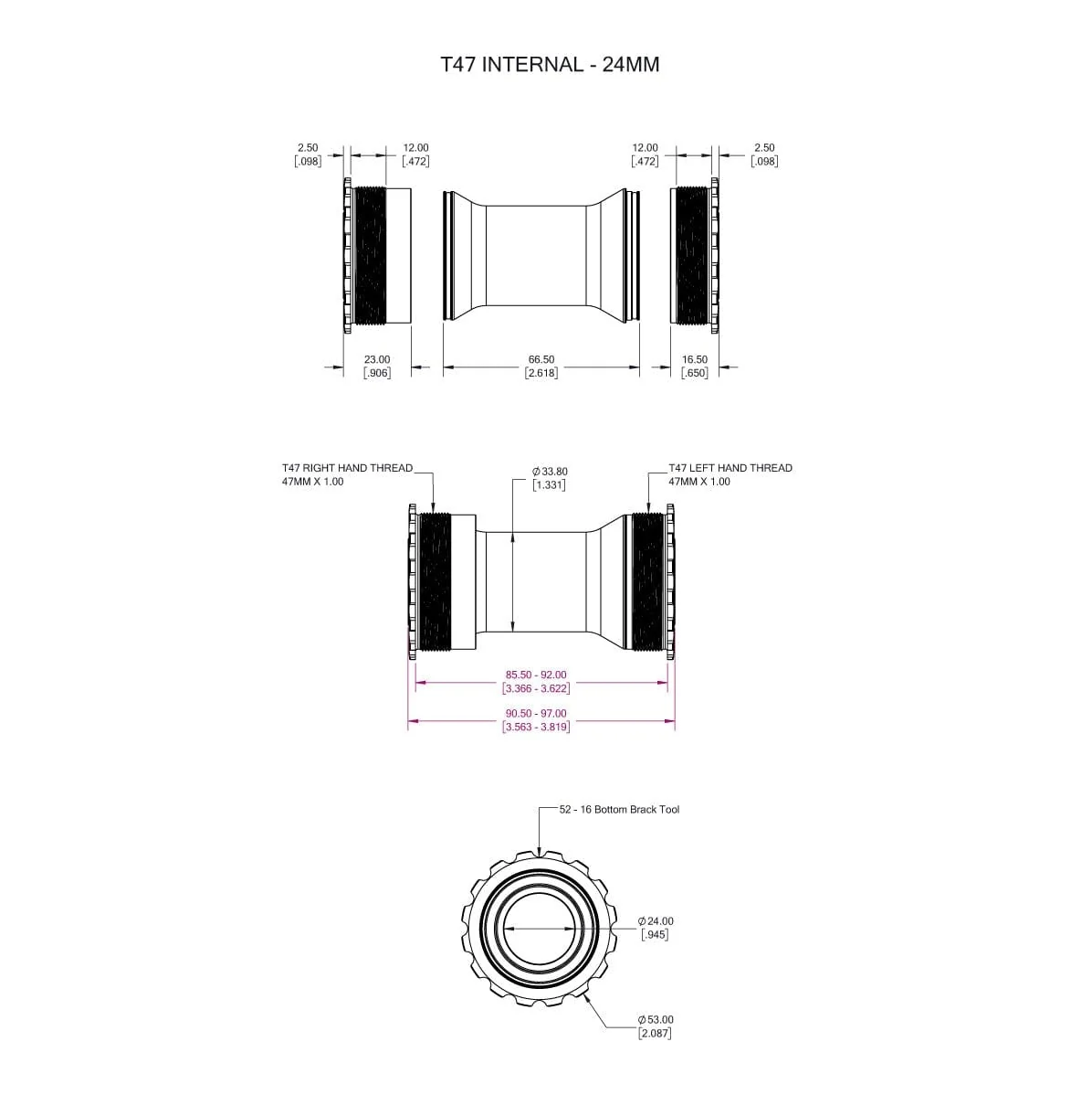Boitier de Pédalier WOLFTOOTH T47i Interne 24mm Noir