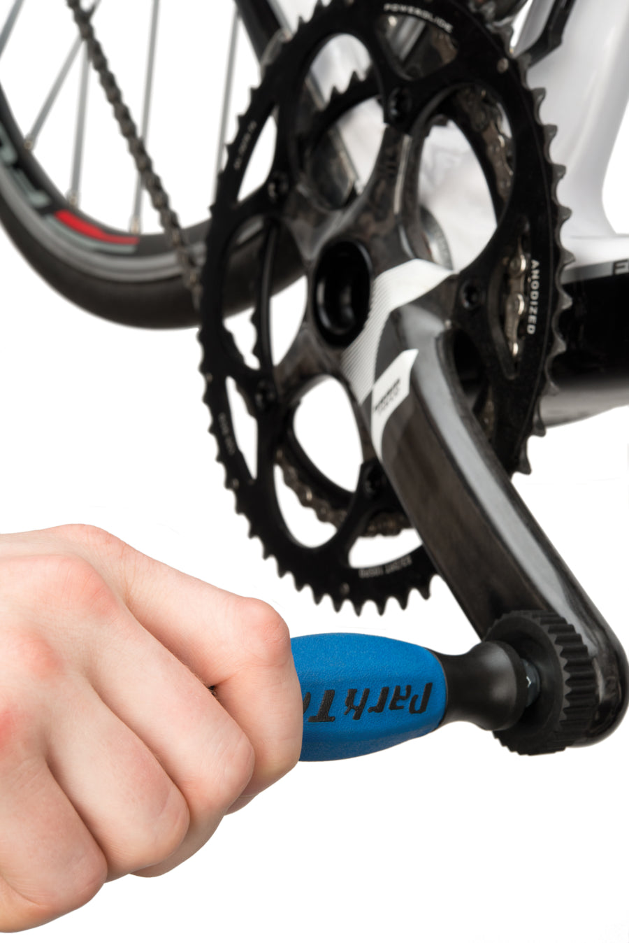 Park Tool DP-2 gemonteerd op een SRAM Force-crankarm