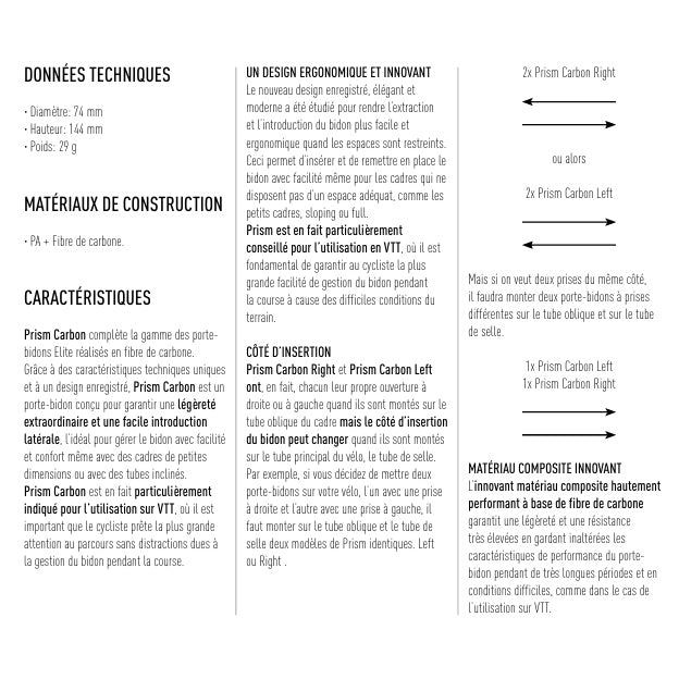 Porte-Bidon ELITE PRISM DROIT Carbone Mat/Noir