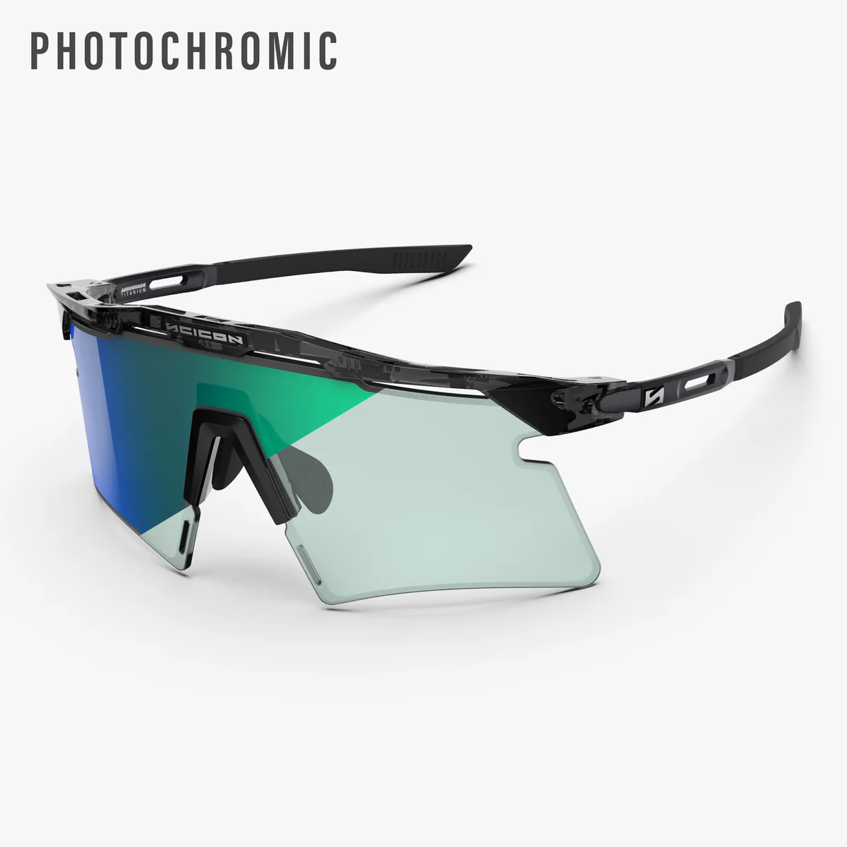 Zonnebril SCICON AEROSHADE 2.0 TITANIUM Zwart Kristal Glans Blauw Groen Fotochromisch Glas