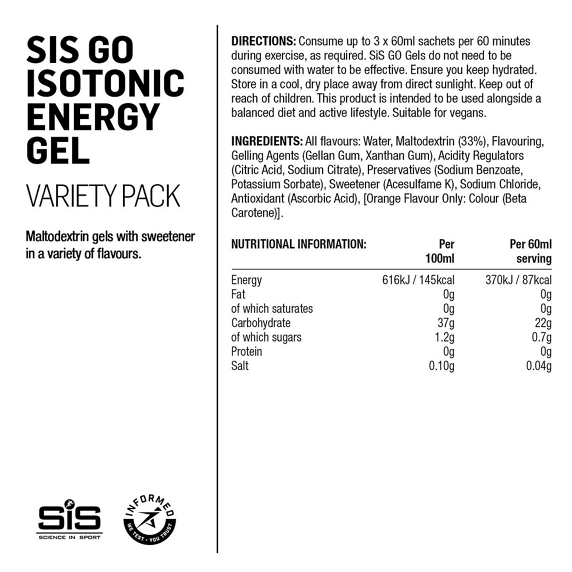 Pack de 7 Gels Énergétiques SIS GEL GO ISOTONIQUE Sans Gluten (60 ml)