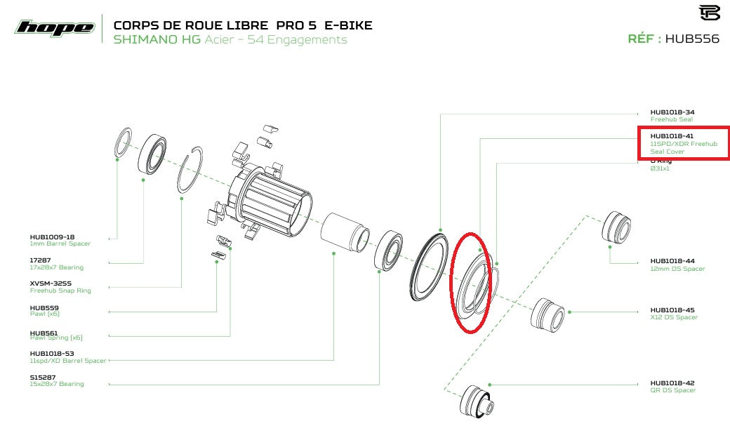 Gewrichtsafdekking voor HOPE PRO 5 Shimano HG vrijloopnaafeenheid