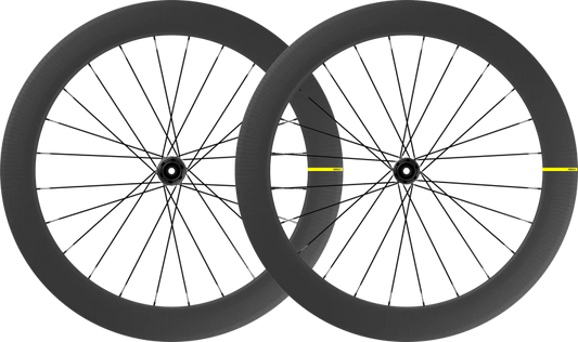 Paar MAVIC COSMIC SL 65 DISC wielen met banden (middenslot)