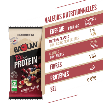 Eiwitreep BAOUW BIO EXTRA Rode Vruchten/Cashew (50g)