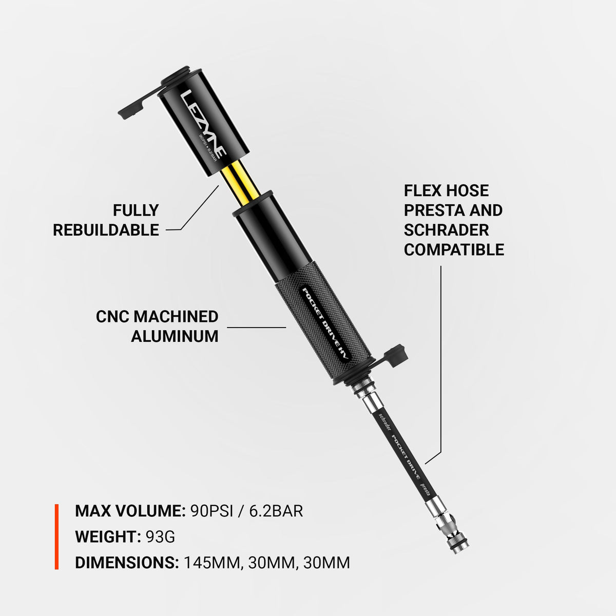 Handpomp LEZYNE POCKET DRIVE HV LOADED zwart