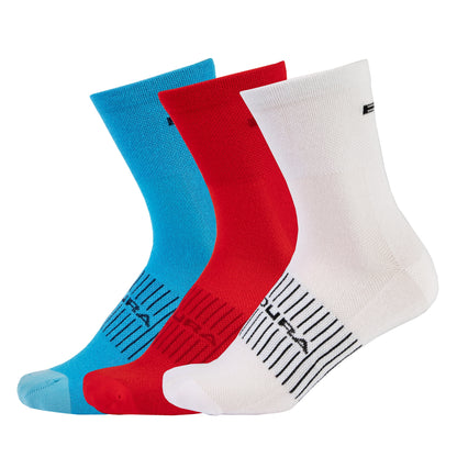 ENDURA COOLMAX RACE 3 Paar Sokken Wit/Blauw/Rood