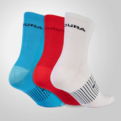ENDURA COOLMAX RACE 3 Paar Sokken Wit/Blauw/Rood