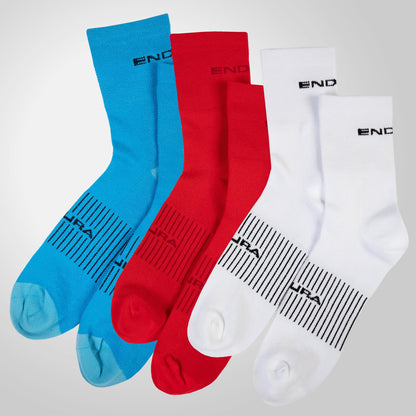 ENDURA COOLMAX RACE 3 Paar Sokken Wit/Blauw/Rood