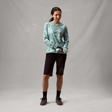 ENDURA SINGLETRACK PRINT Dames trui lange mouwen saliegroen