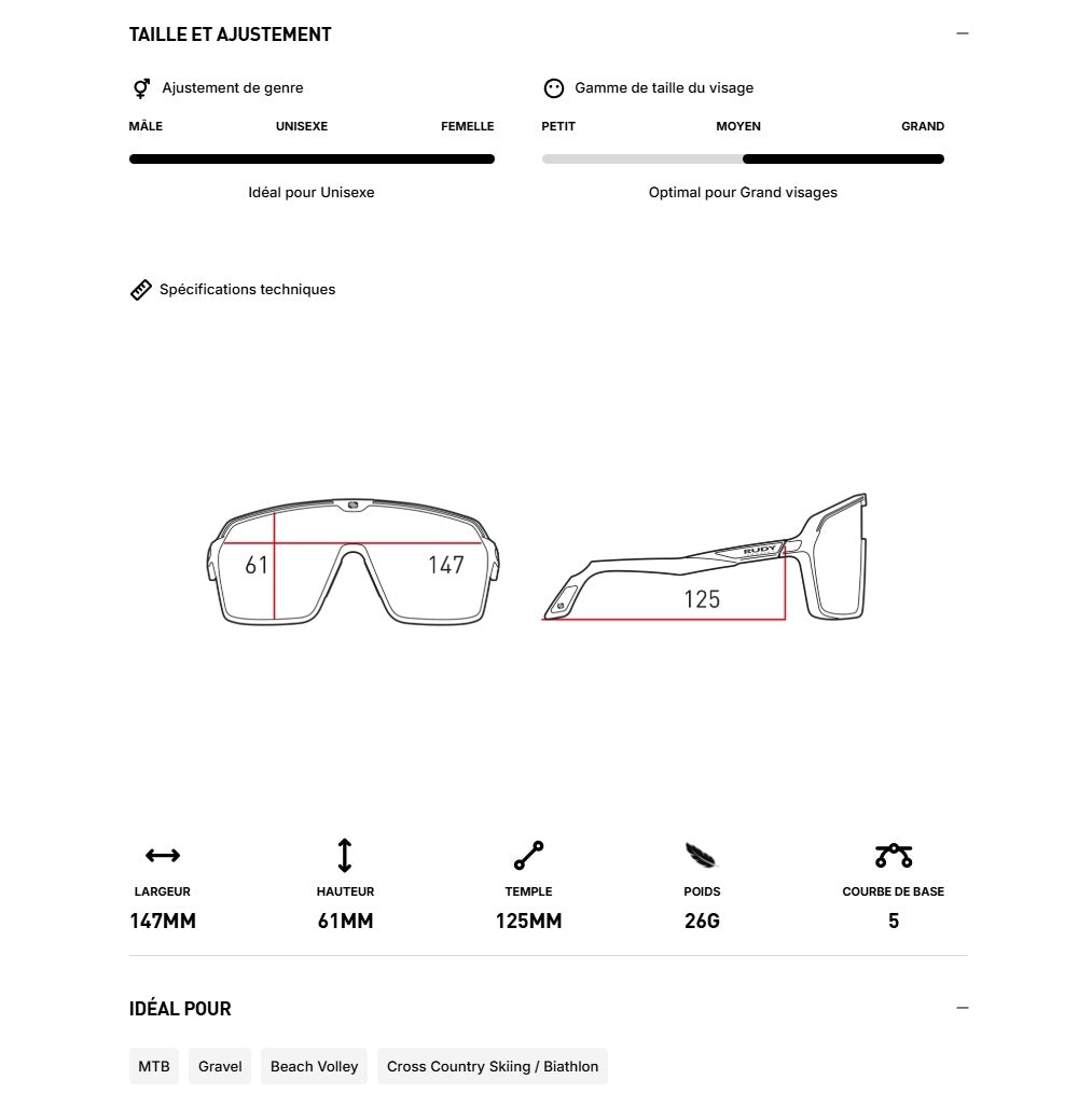 Lunettes RUDY PROJECT SPINSHIELD Noir Verres IMPACTX™ Photochromique Laser Black