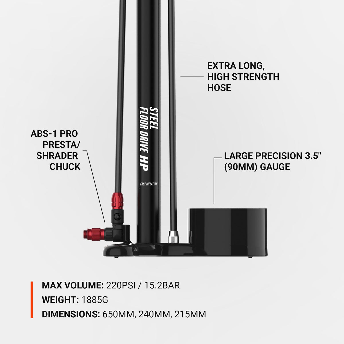 Vloerpomp LEZYNE STEEL FLOOR DRIVE 3.5 grijs