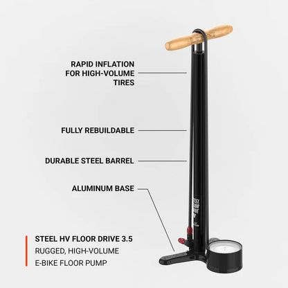 LEZYNE STEEL FLOOR DRIVE 3.5 HV Vloerpomp Grijs