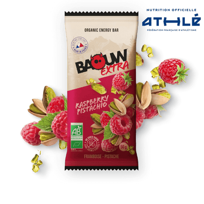 Barre Énergétique BAOUW BIO EXTRA Framboise-Pistache (50g)