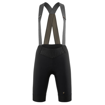 Korte ASSOS UMA GTV C2 EVO fietsbroek met bretels voor dames, zwart — witte achtergrond, 2000 x 2000
