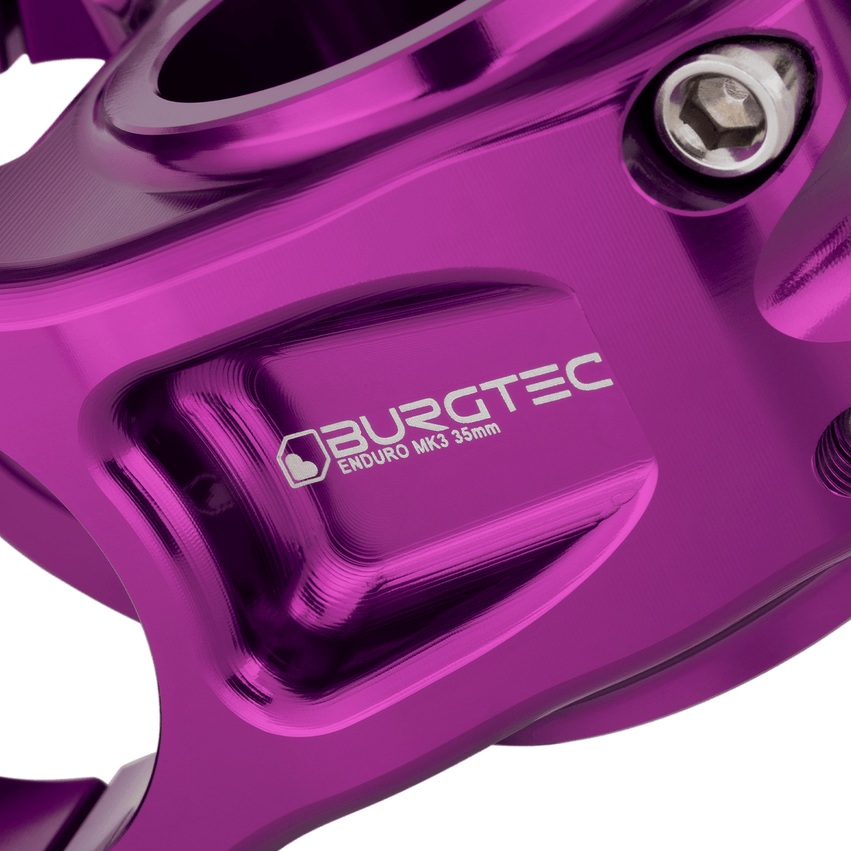 BURGTEC ENDURO MK3 stuurpen paars — detail van de gefreesde behuizing