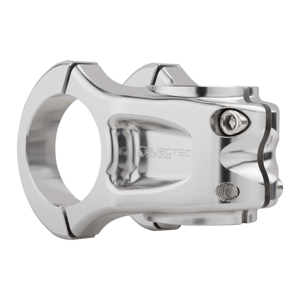 Potence BURGTEC ENDURO MK3 Argent — vue arrière en trois quarts