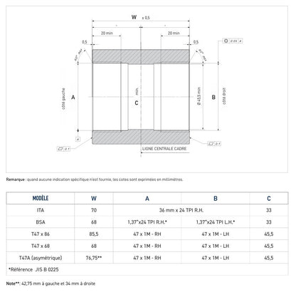 Boîtier de Pédalier Externe CAMPAGNOLO QCK-TECH T47A Asymétrique