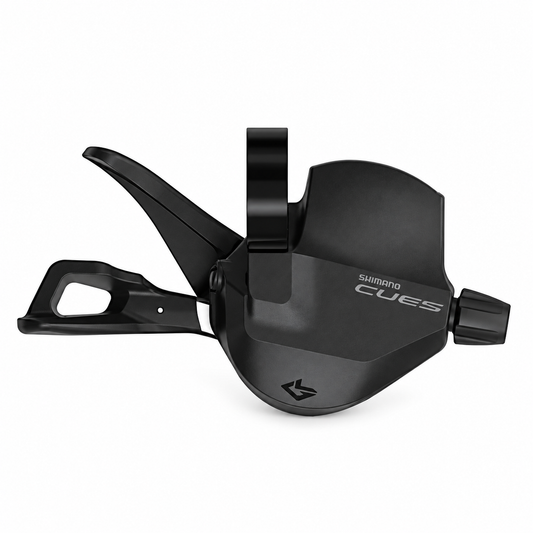 Rechter SHIMANO CUES Linkglide 9-speed shifter SL-U4010-R met versnellingsindicator — productaanzicht op witte achtergrond