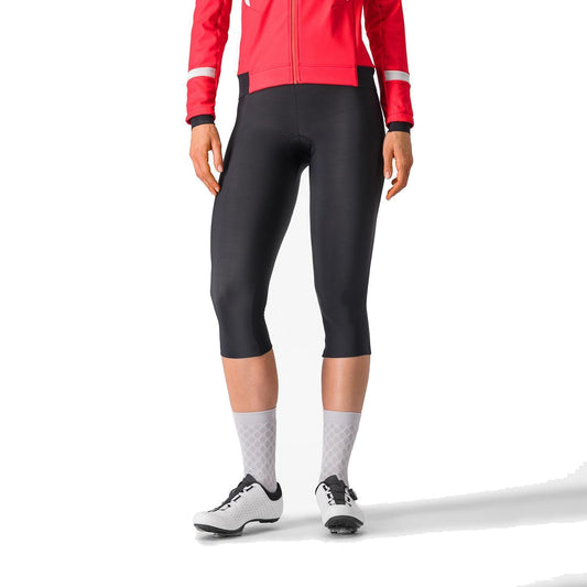3/4-fietsbroek met bretels CASTELLI ENTRATA voor dames, zwart — witte achtergrond, 2000 x 2000