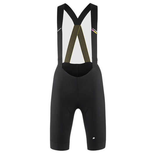 Korte fietsbroek met bretels ASSOS DYORA R SPRING FALL voor dames, zwart — witte achtergrond, 2000 x 2000
