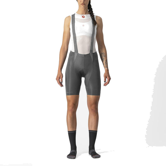 Korte fietsbroek met bretels CASTELLI FREE AERO RC W voor dames, grijs — witte achtergrond, 2000 x 2000
