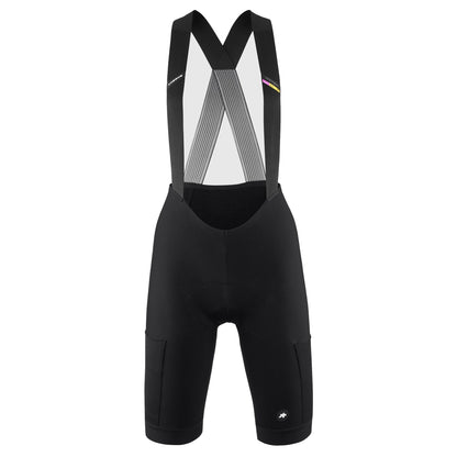Korte fietsbroek met bretels ASSOS TACTICA SPRING FALL T5 voor dames, zwart — witte achtergrond, 2000 x 2000