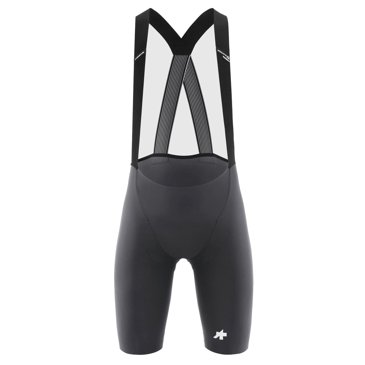 Korte fietsbroek met bretels ASSOS EQUIPE R S11, grijs — witte achtergrond, 2000 x 2000