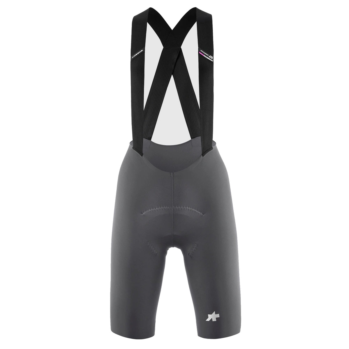 Korte fietsbroek met bretels ASSOS DYORA R S11 voor dames, grijs — witte achtergrond, 2000 x 2000