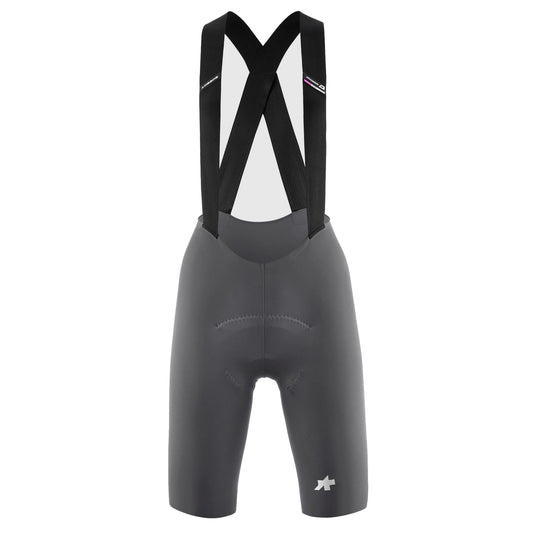 Korte fietsbroek met bretels ASSOS DYORA R S11 voor dames, grijs — witte achtergrond, 2000 x 2000