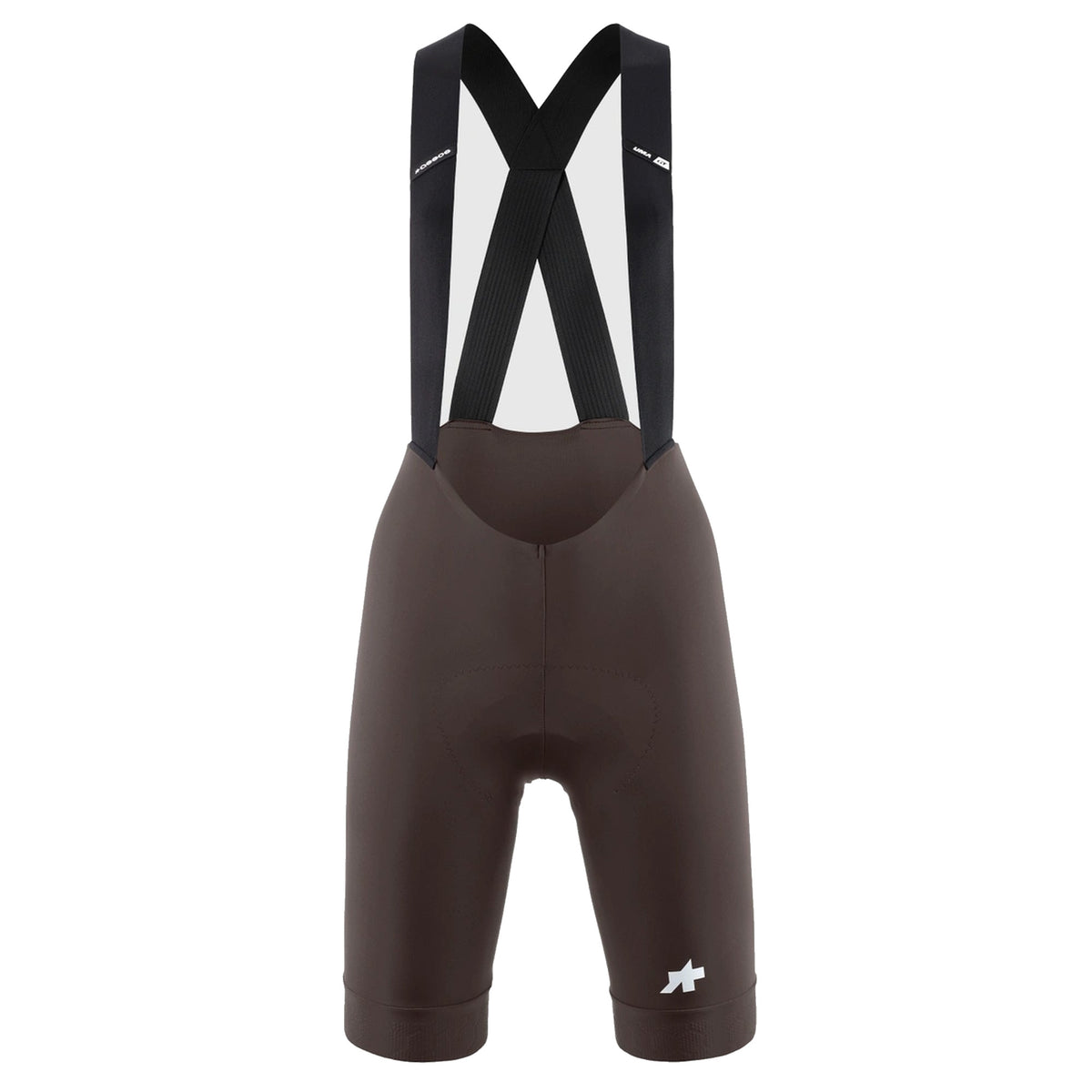 Korte fietsbroek met bretels voor dames ASSOS UMA GT S11 bruin — witte achtergrond, 2000 x 2000
