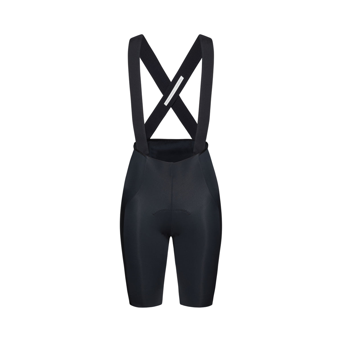 Korte POC RACEDAY-fietsbroek met bretels voor dames, zwart — witte achtergrond, 2000 x 2000