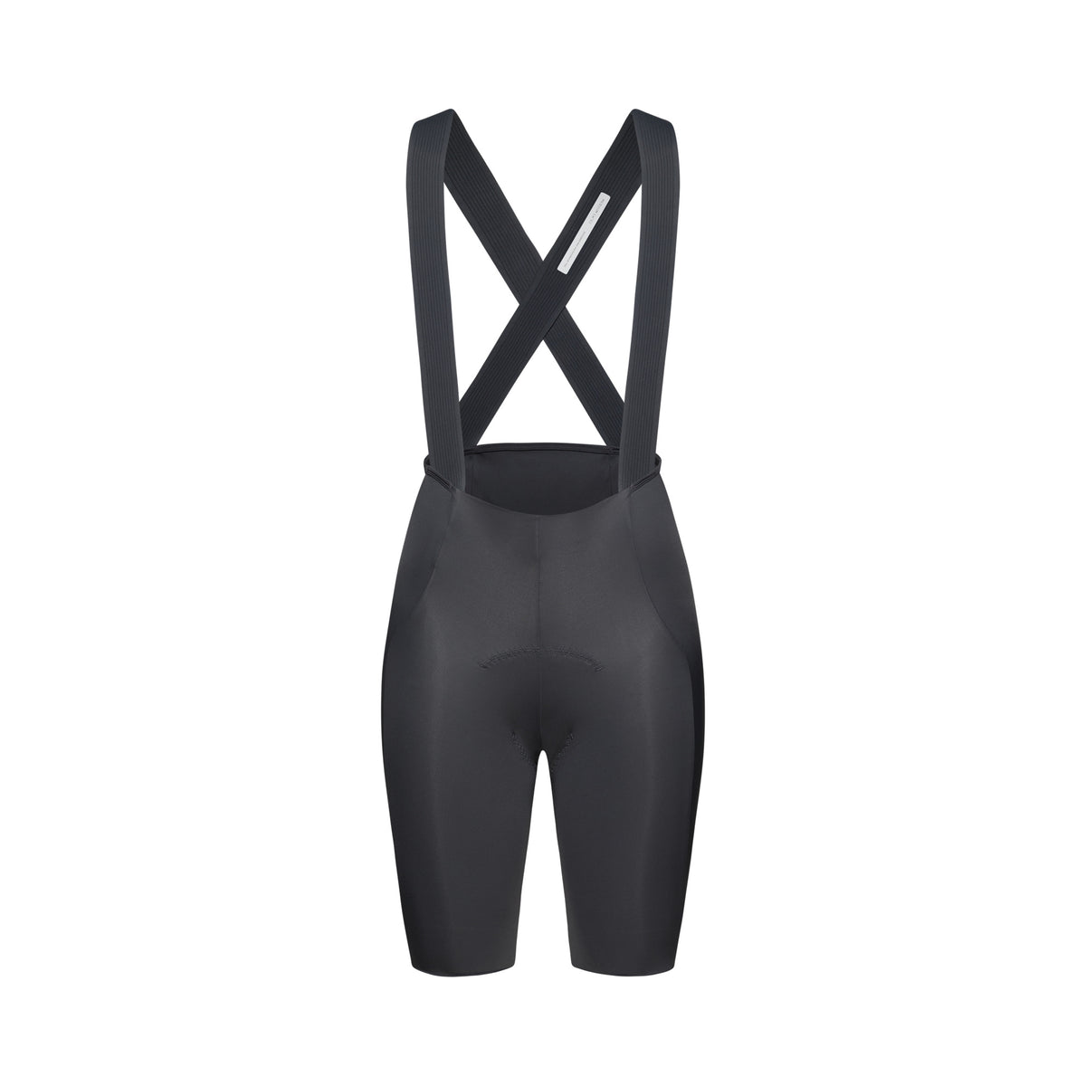 Korte POC RACEDAY-fietsbroek met bretels voor dames, grijs — witte achtergrond, 2000 x 2000