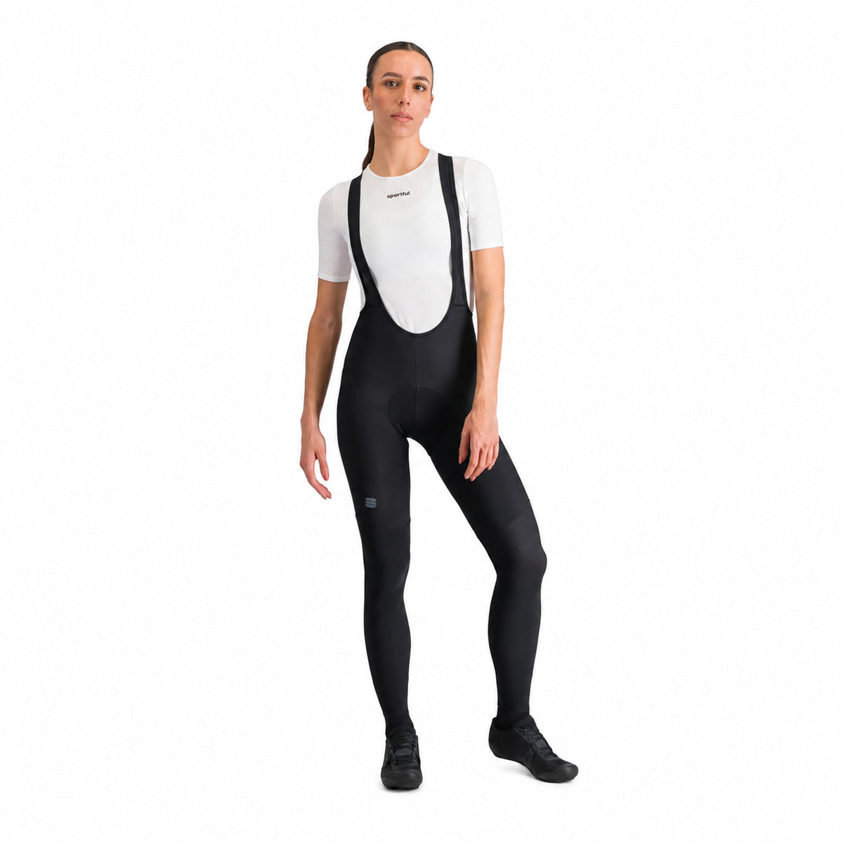 Lange fietsbroek met bretels SPORTFUL PULSE voor dames, zwart — witte achtergrond, 2000 x 2000