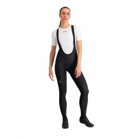 Lange fietsbroek met bretels SPORTFUL PULSE voor dames, zwart — witte achtergrond, 2000 x 2000