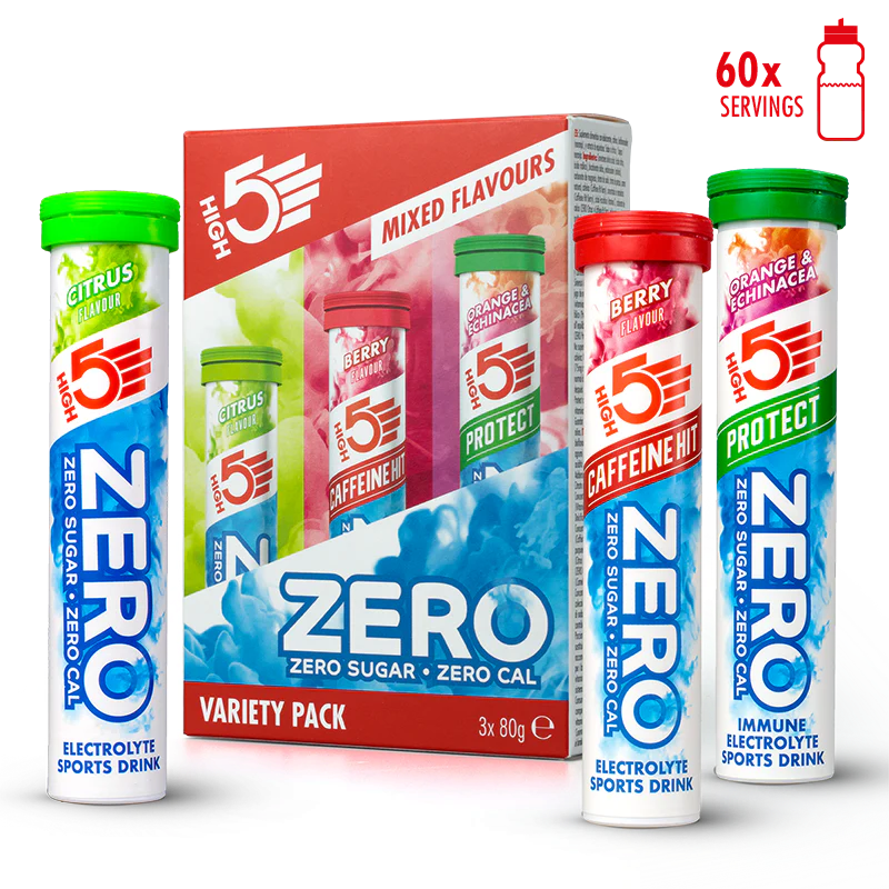 Pack 3x20 Pastilles HIGH5 ZERO VARIETY PACK Fruits Rouge Cafeine/Citron/Orange