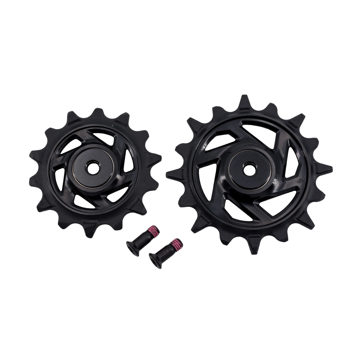 Derailleurwieltjes voor SRAM X0/GX T-TYPE EAGLE AXS / RIVAL XPLR E1-achterderailleur met 12 versnellingen — 11.7518.104.008 — extra aanzicht op een witte achtergrond