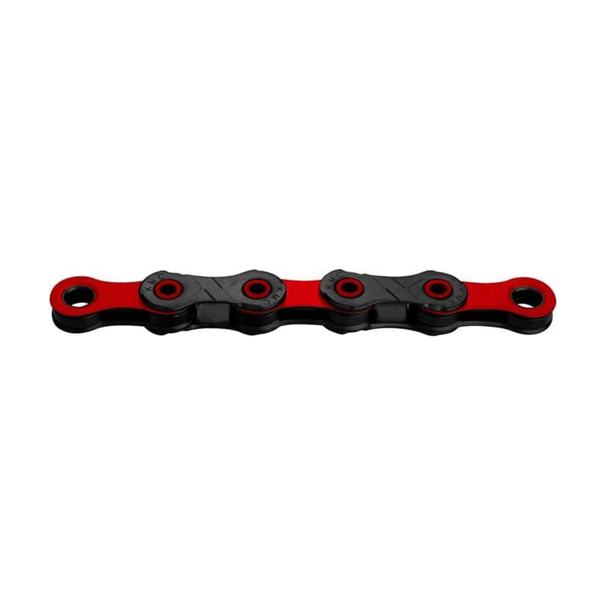 KMC 12-speed ketting DLC12 zwart/rood — productfoto op witte achtergrond