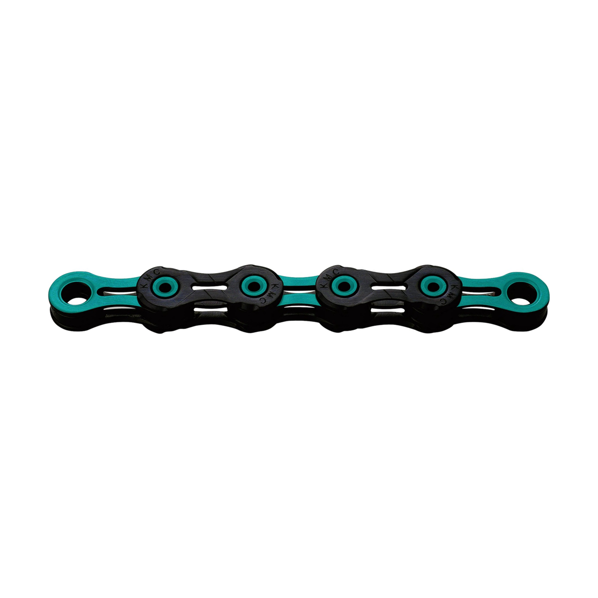 KMC 11-speed ketting DLC11 gewaxt zwart/hemelsblauw — productfoto op witte achtergrond