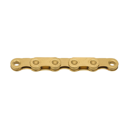 KMC X FLAT 12/13-speed ketting gewaxt Ti-N goud — productfoto op witte achtergrond