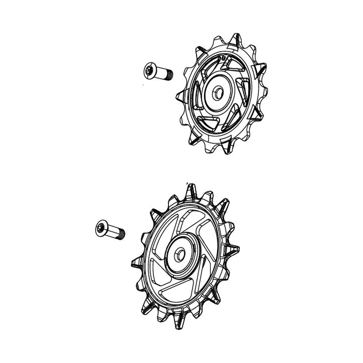 Derailleurwieltjes voor SRAM Eagle T-Type / XPLR — originele illustratie op witte achtergrond