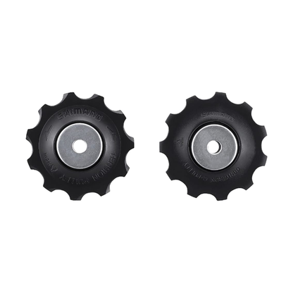 10-speed derailleurwieltjes voor SHIMANO DEORE achterderailleur M6000 met lange kooi, zwart — onderdeel op witte achtergrond