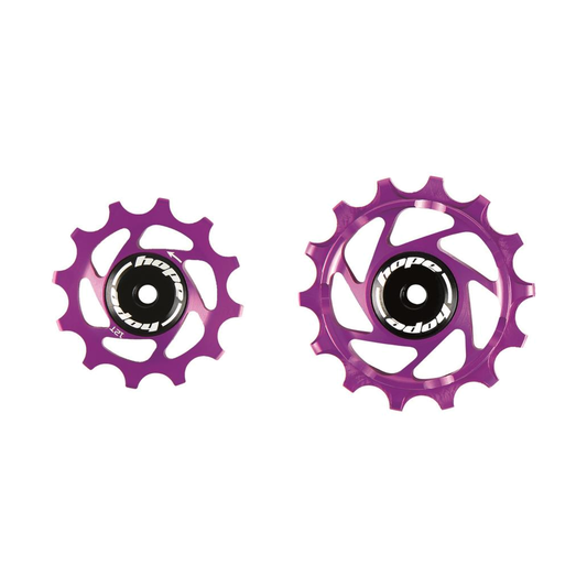 Galets de Dérailleur Arrière 12V HOPE Sram 12/14 Dents Violet — pièce sur fond blanc