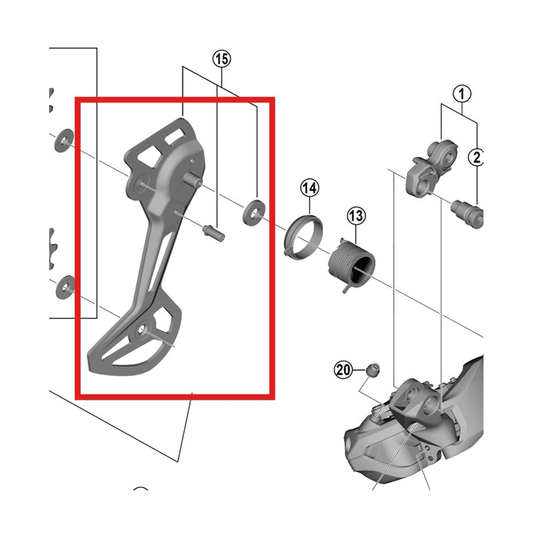 SGS-buitenkooi voor SHIMANO achterderailleur RD-M8150-11/12 — uitgesneden originele illustratie op witte achtergrond