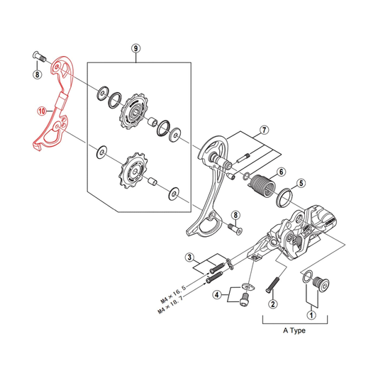Middellange binnenste derailleurkooi voor SHIMANO XT RD-M772 GS achterderailleur — originele afbeelding bijgesneden op witte achtergrond