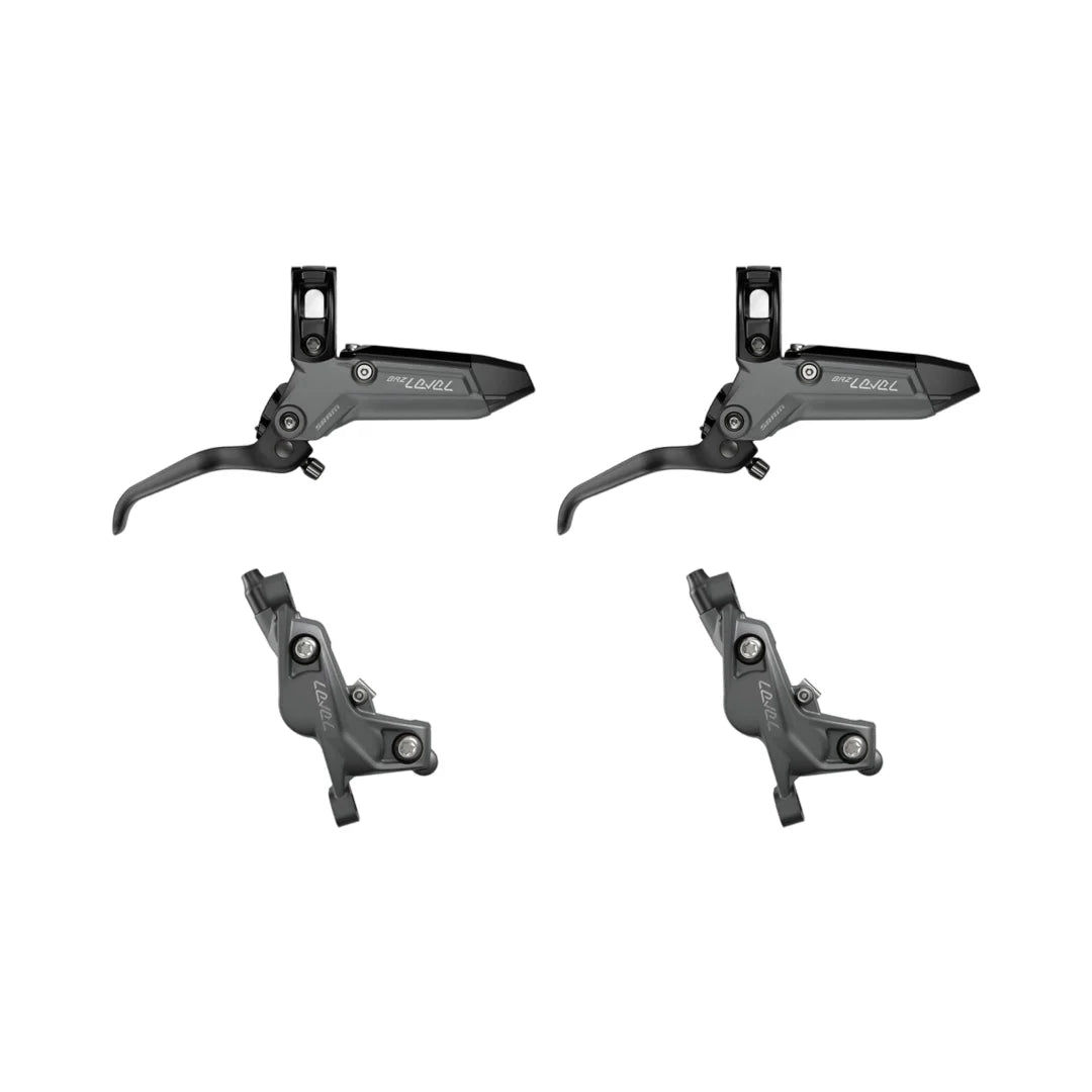 Paar grijze SRAM LEVEL BRONZE STEALTH 4-zuigerremmen
